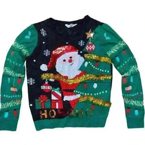 No Boundaries Junior Sweater Size L (11-13) Ugly Christmas 3D Sweater w/ Garland